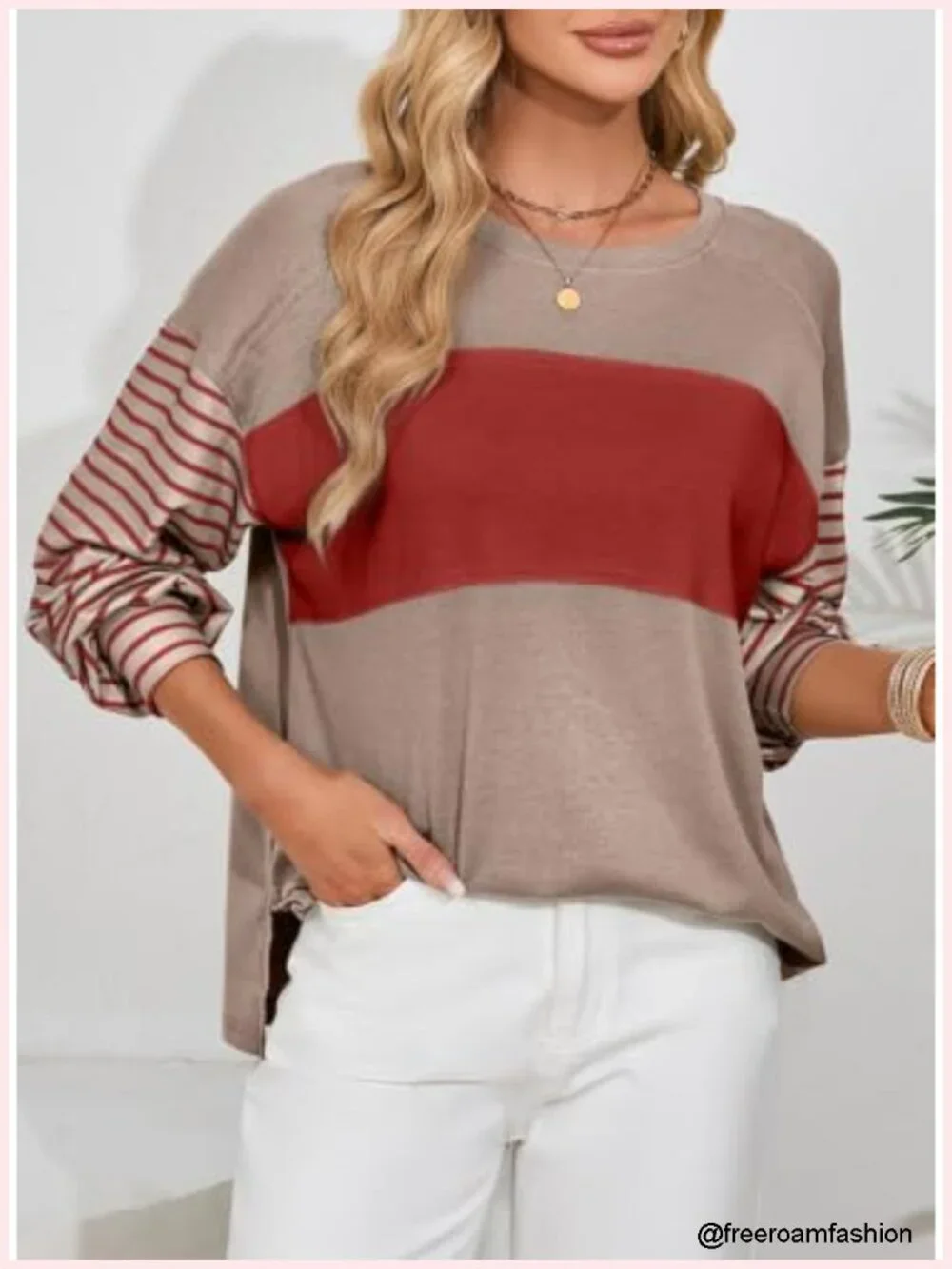 Long Sleeve Tunic Top Color Block Pullover Sweatshirt